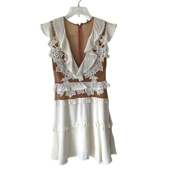 For Love and Lemons Laney Lou Sheer Nude Panel White Mini Dress size small - Picture 2 of 10